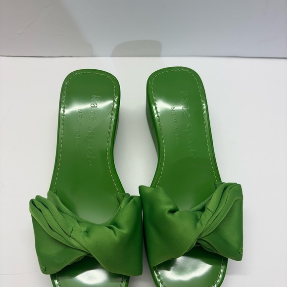 kate spade Shoes - kate spade Bright Green Satin Knot Platform Slides